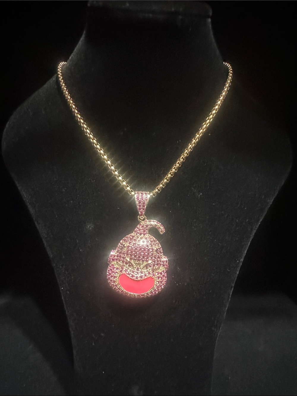Gold Chain Necklace with Pink Gemstone Kid Buu “Dragon Ball” Pendant